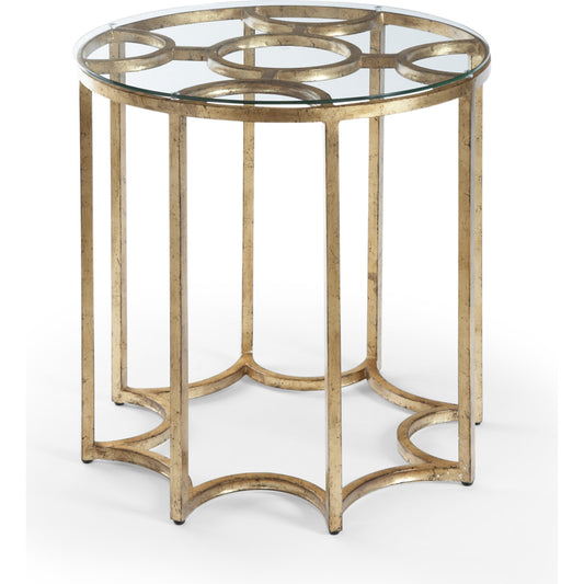 Lisette Side Table by Chelsea House in gold. Made from antique gold metal base, glass top in a transitional style.