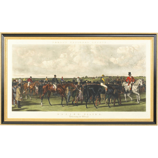 Forest Racing II by Chelsea House in black, gold frame. Made from hand colored engraving in a rustic style.