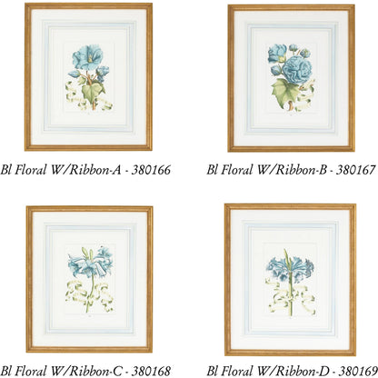 Bl Floral W/Ribbon-D by Chelsea House in gold frame, french mat. Made from hand colored engraving, italy in a traditional style.