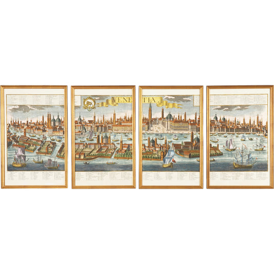 View of Venetia by Chelsea House in set of 4 in gold frame. Made from hand colored engraving, italy in a traditional style.