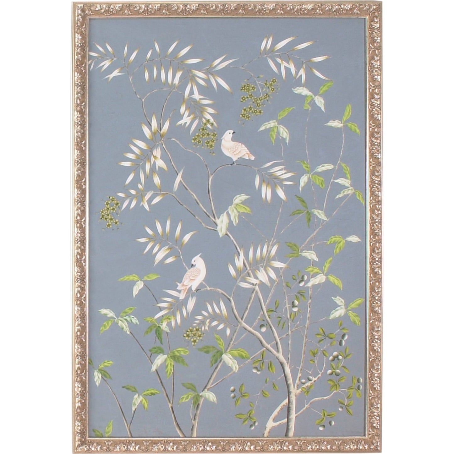 001 SR-382164 | Primary Silo | Buckhead Cockatoo Panel by Chelsea House in antique gold frame. Made from water color on silk in a cottage & farmhouse style.