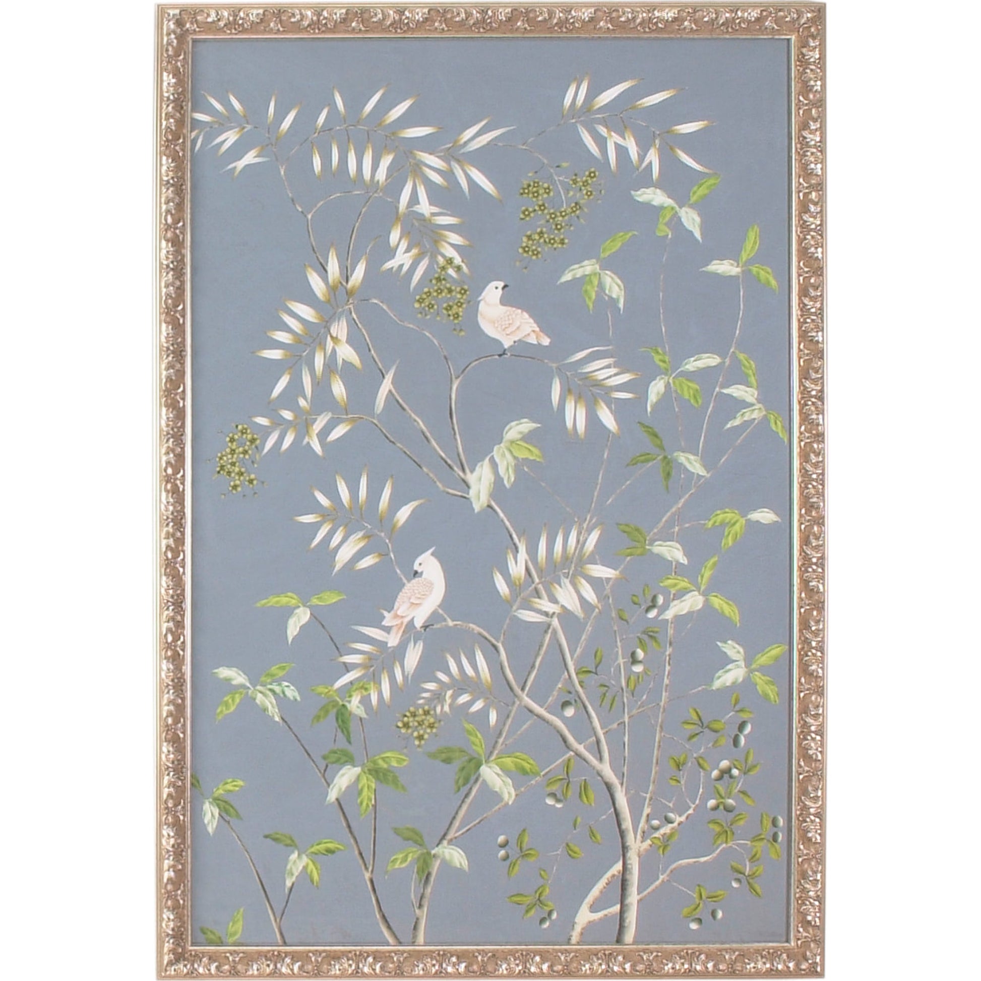 Buckhead Cockatoo Panel by Chelsea House in antique gold frame. Made from water color on silk in a cottage & farmhouse style.