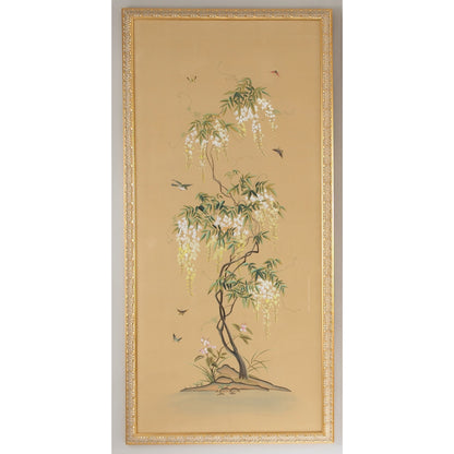 Flowering Tree Pnl-A by Chelsea House in gold frame. Made from water color on silk in a eclectic & global style.
