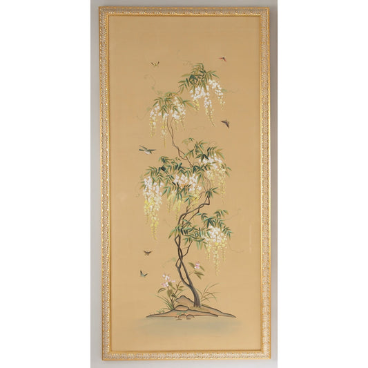 Flowering Tree Pnl-A by Chelsea House in gold frame. Made from water color on silk in a eclectic & global style.