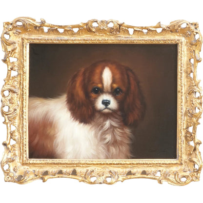 King Charles Spaniel by Chelsea House in gold frame. Made from hand painted oil in a traditional style.