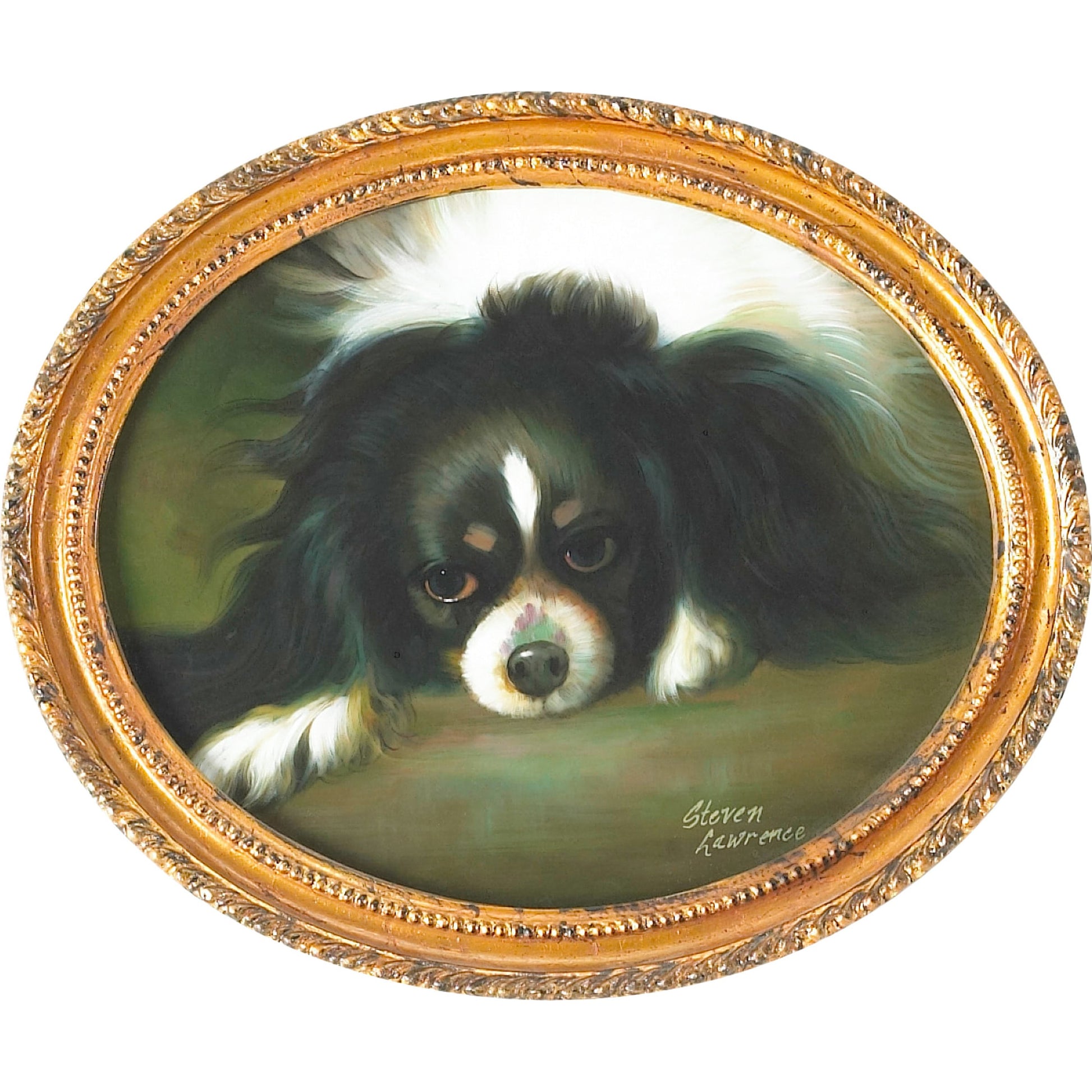 King Charles Spaniel by Chelsea House in gold frame. Made from hand painted oil in a traditional style.