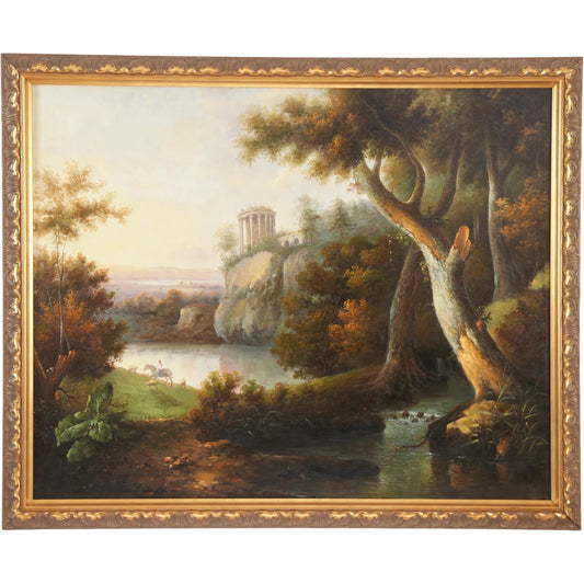 Monument on Cliff by Chelsea House in gold frame. Made from hand painted oil in a traditional style.