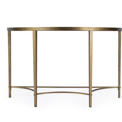Monica Console Table by Butler Specialty Company in gold and antique gold. Made from metal tubing, tempered glass in a modern style.