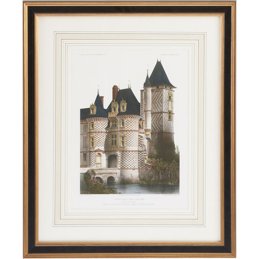 Chateau Des Reaux by Chelsea House in black, gold frame with french mat. Made from lithograph print in a traditional style.