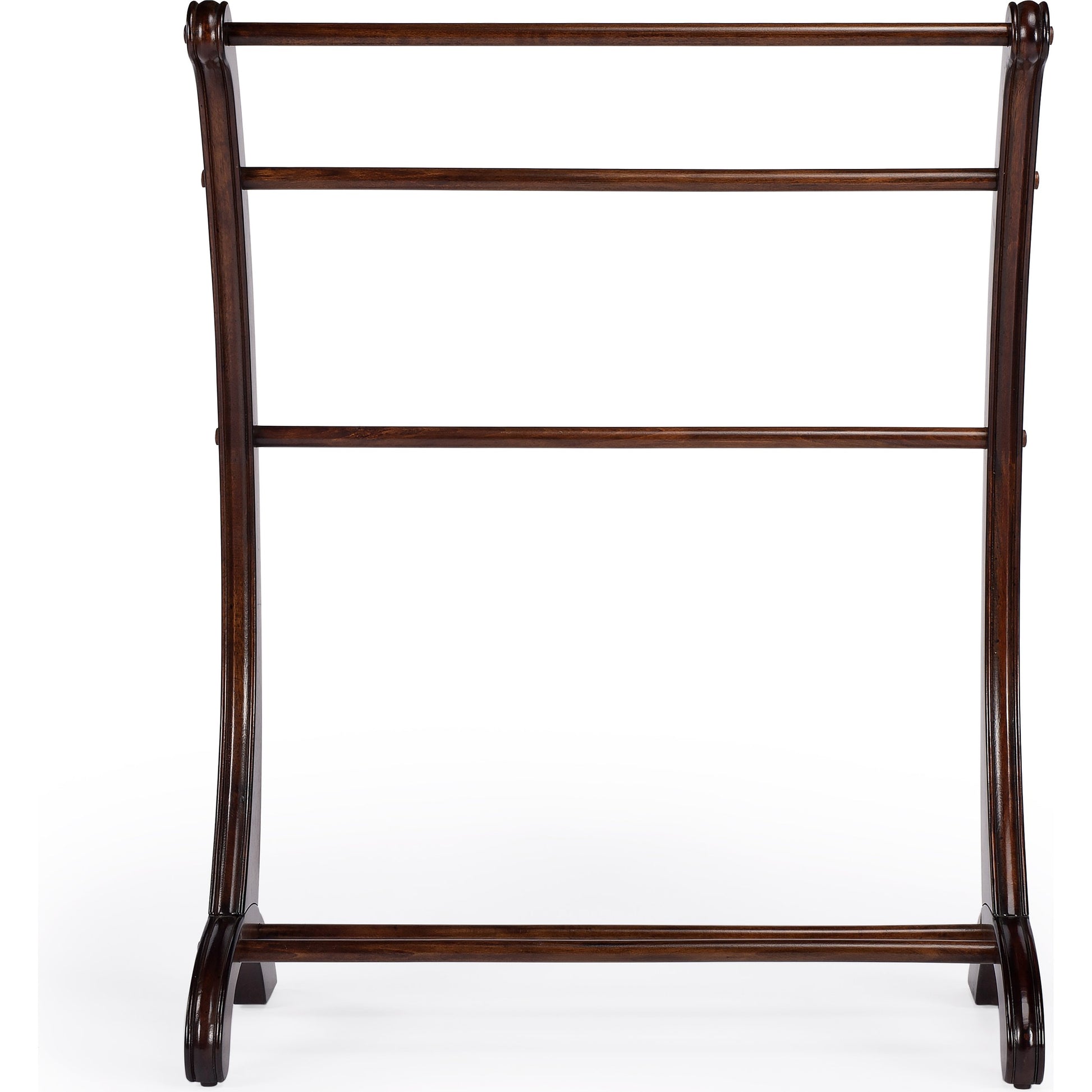 Nathaniel Plantation Cherry Blanket Stand by Butler Specialty Company in dark brown and plantation cherry. Made from rubberwood, poplar hardwood solids in a traditional style.