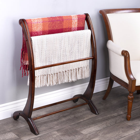 Nathaniel Plantation Cherry Blanket Stand by Butler Specialty Company in dark brown and plantation cherry. Made from rubberwood, poplar hardwood solids in a traditional style.