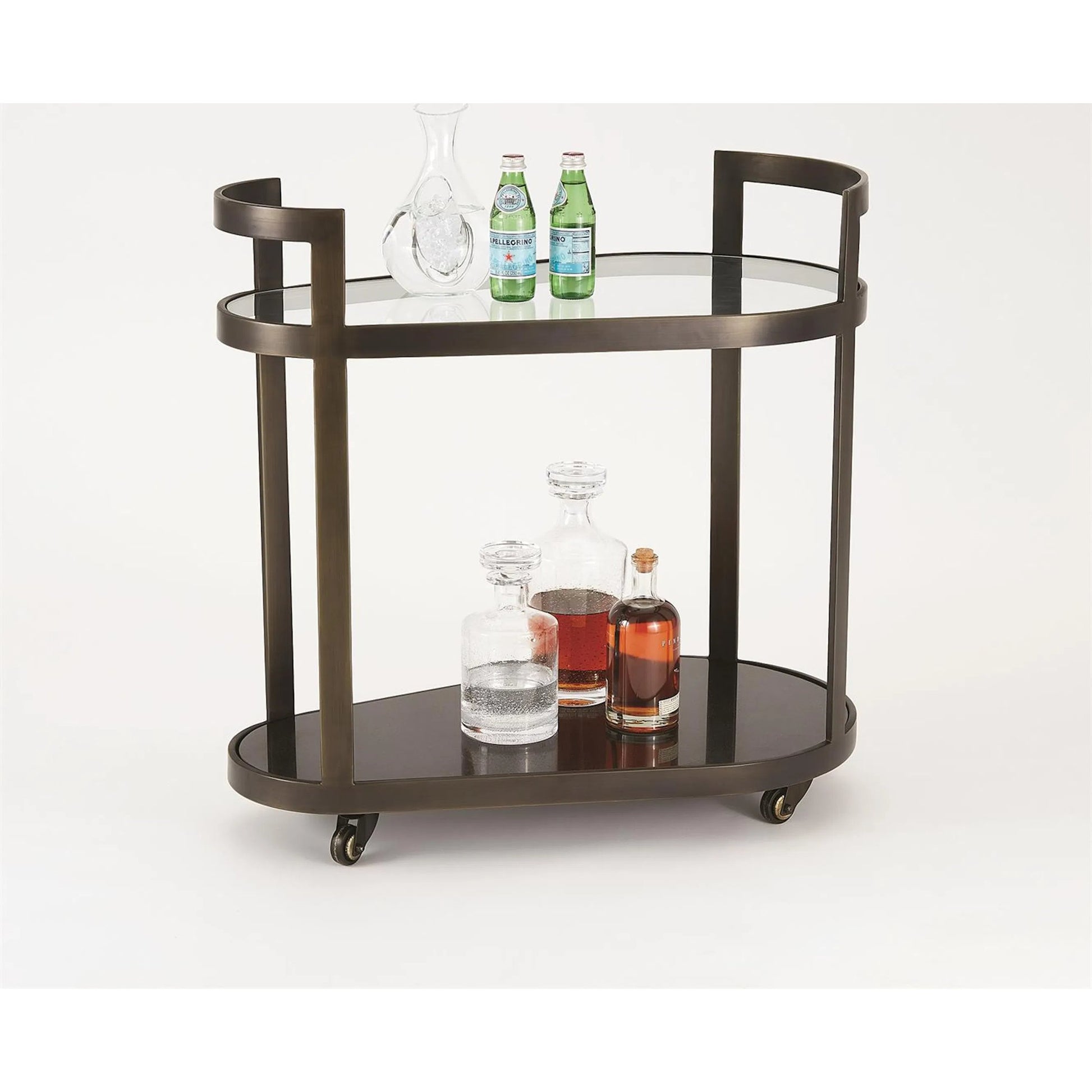 Regan Bar by Global Views. Made from iron, tempered glass, granite in a transitional style.