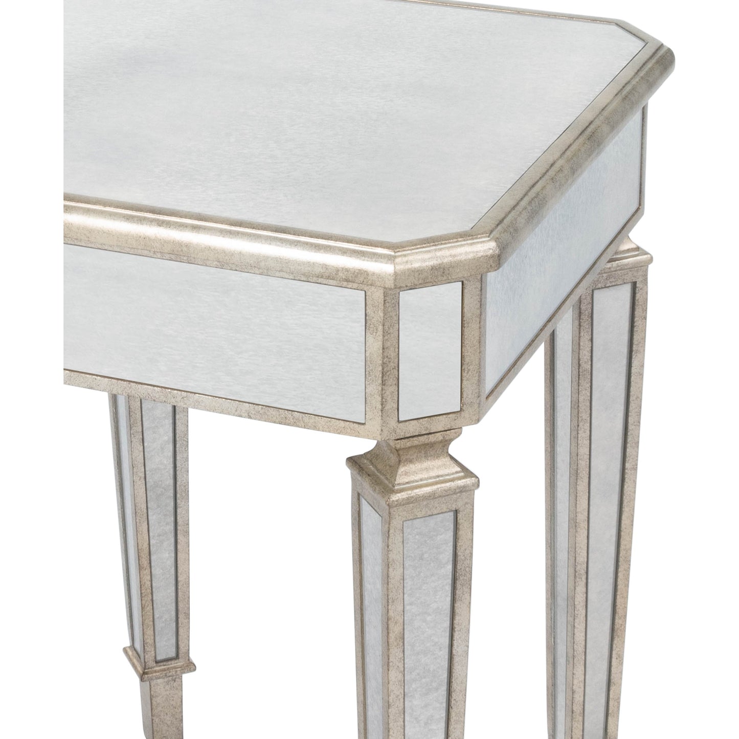 006 S-242494 | Closeup | Celeste Mirrored End Table by Butler Specialty Company in silver and mirror. Made from poplar hardwood solids, mdf in a modern style.