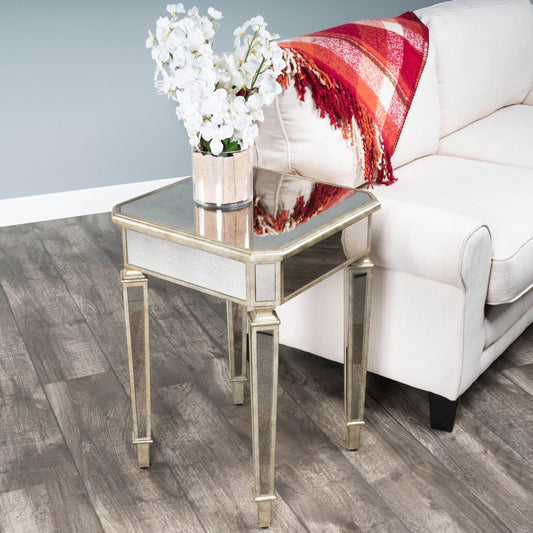 Celeste Mirrored End Table by Butler Specialty Company in silver and mirror. Made from poplar hardwood solids, mdf in a modern style.
