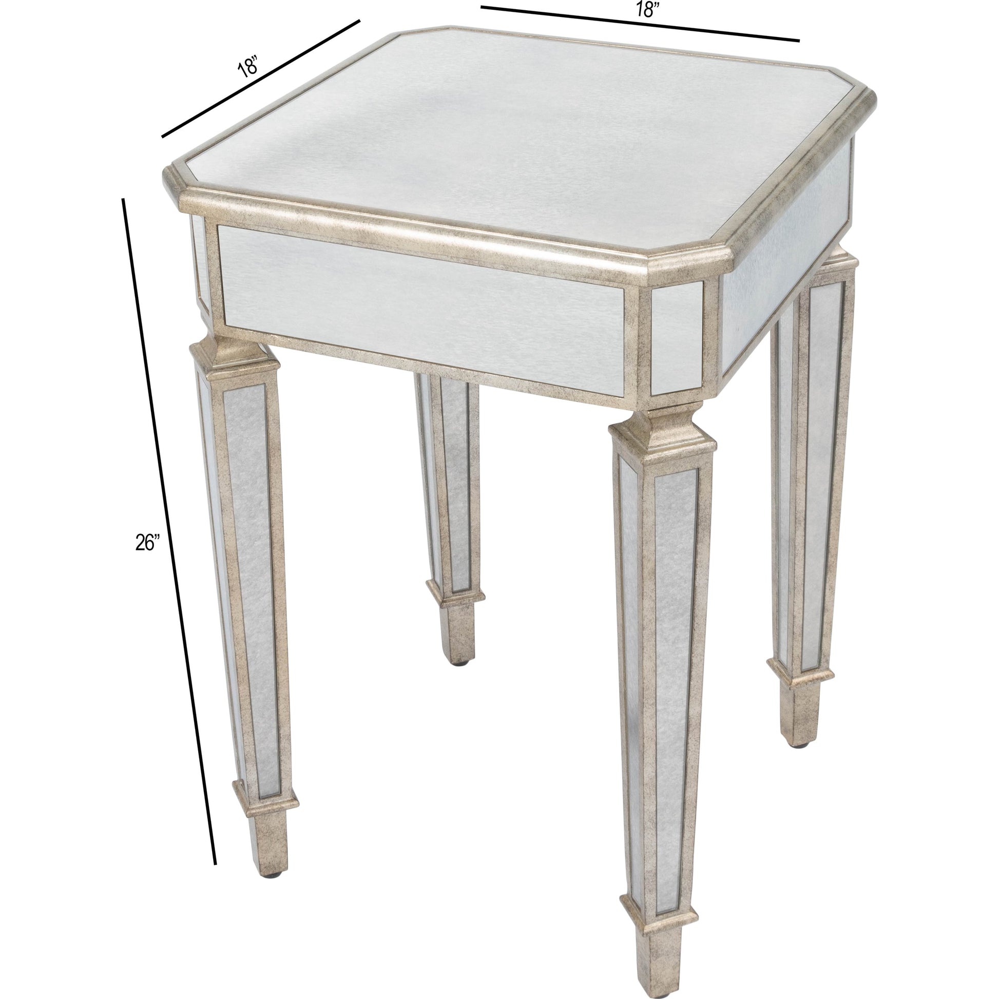 Celeste Mirrored End Table by Butler Specialty Company in silver and mirror. Made from poplar hardwood solids, mdf in a modern style.