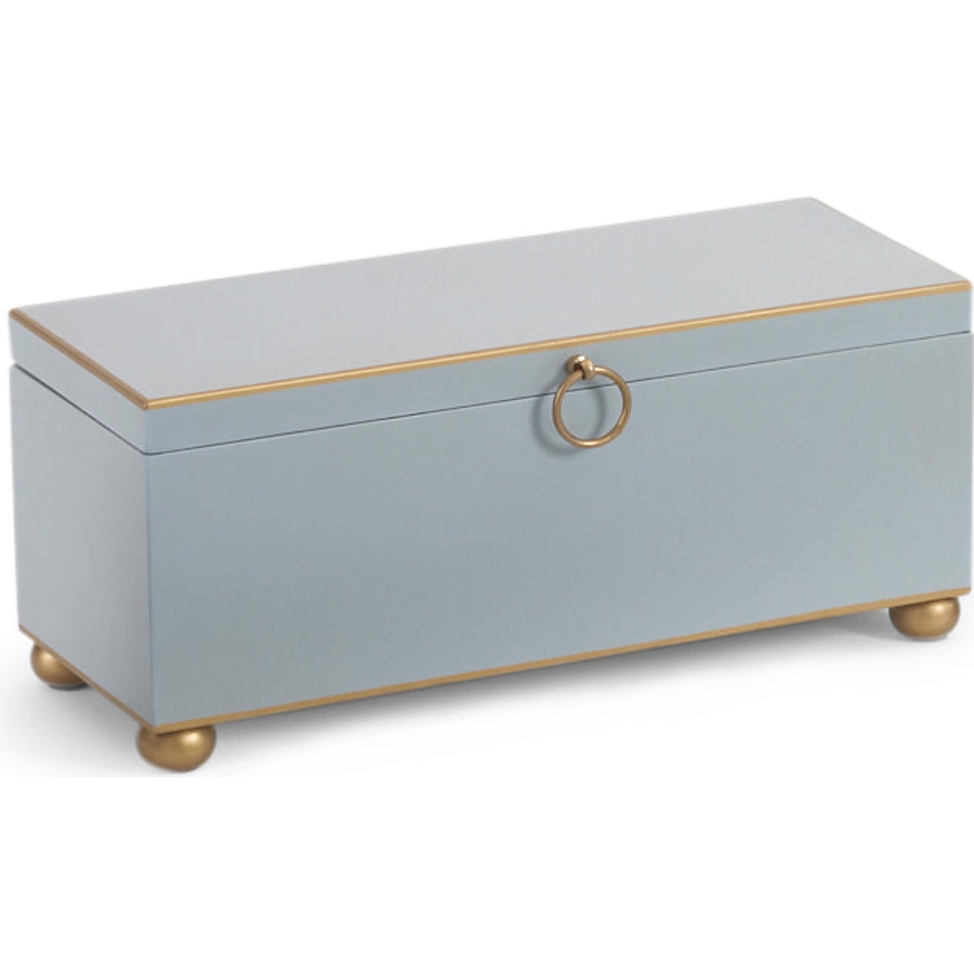 Rectangle Box by Chelsea House in pastel blue, gold, polished brass. Made from tole in a transitional style.