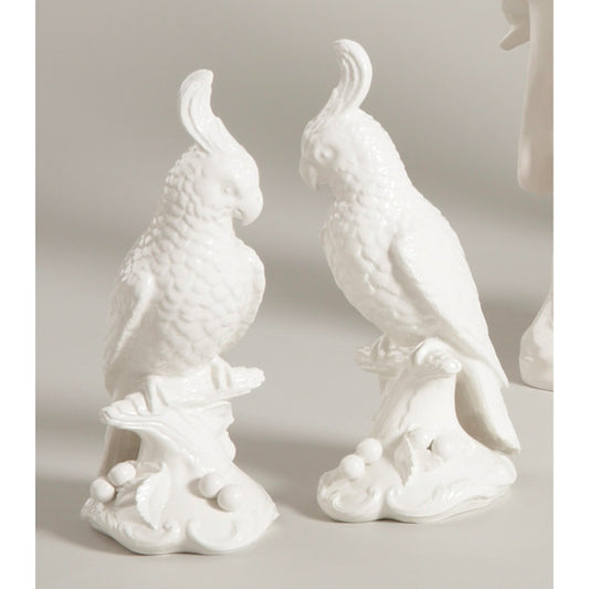 Cockatoos III by Chelsea House in white. Made from hand painted ceramic in a coastal style.
