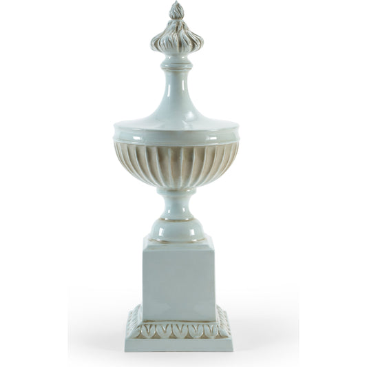 Urn on Pedestal by Chelsea House in blue. Made from hand painted ceramic in a traditional style.