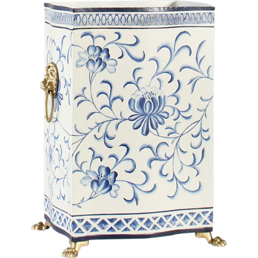 Blue/White Wastebasket by Chelsea House in white, blue. Made from hand painted tole in a cottage & farmhouse style.
