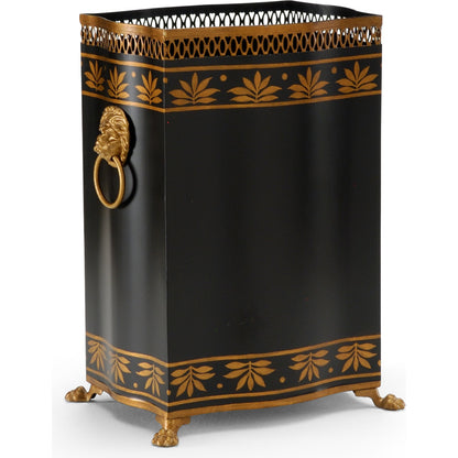 Carlton Wastebasket by Chelsea House in black, gold hand painted. Made from hand painted in a eclectic & global style.