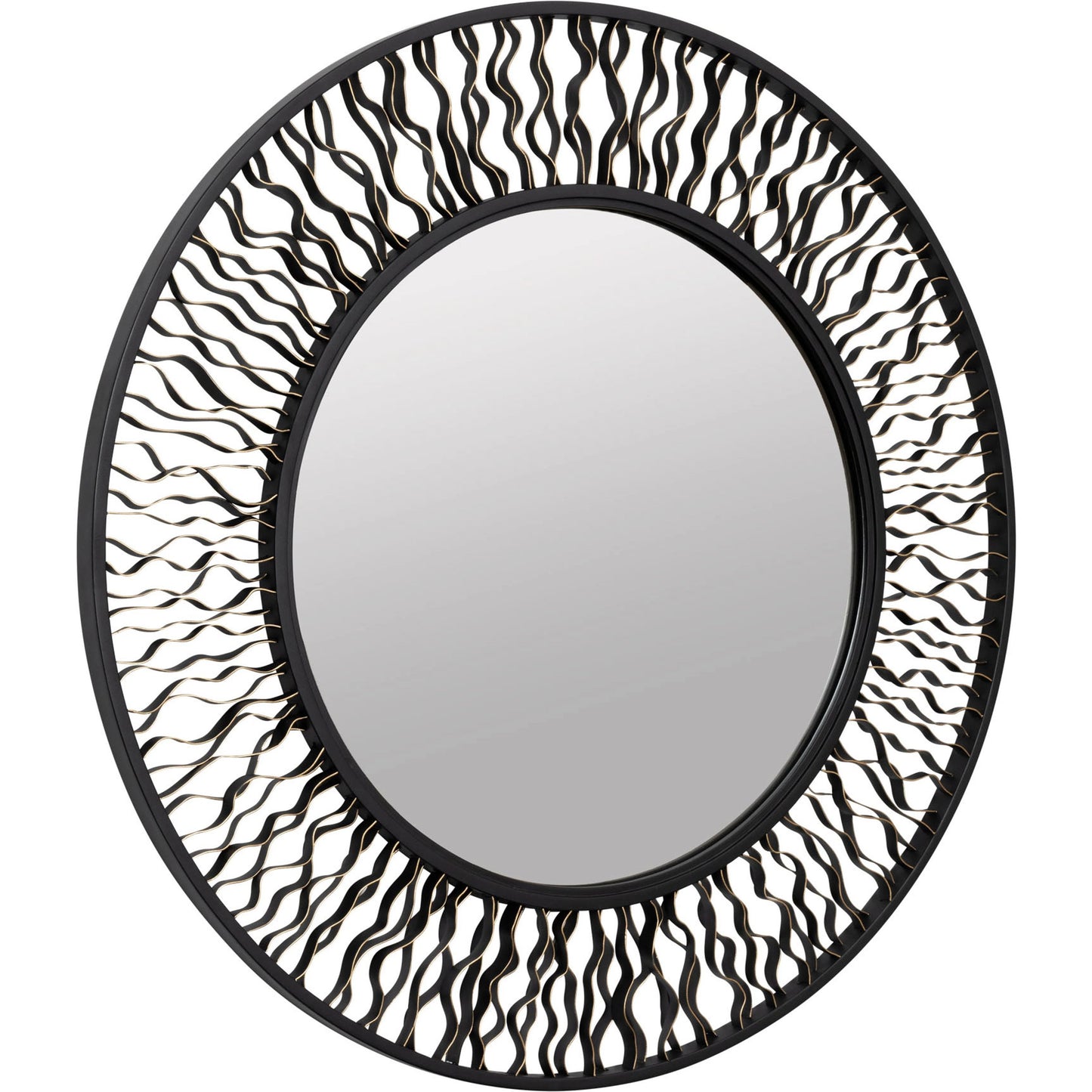 002 SI-2025831 | Additional Silo | Estela Round Wall Mirror by Varaluz in matte black/french gold. Made from unique in a modern style.