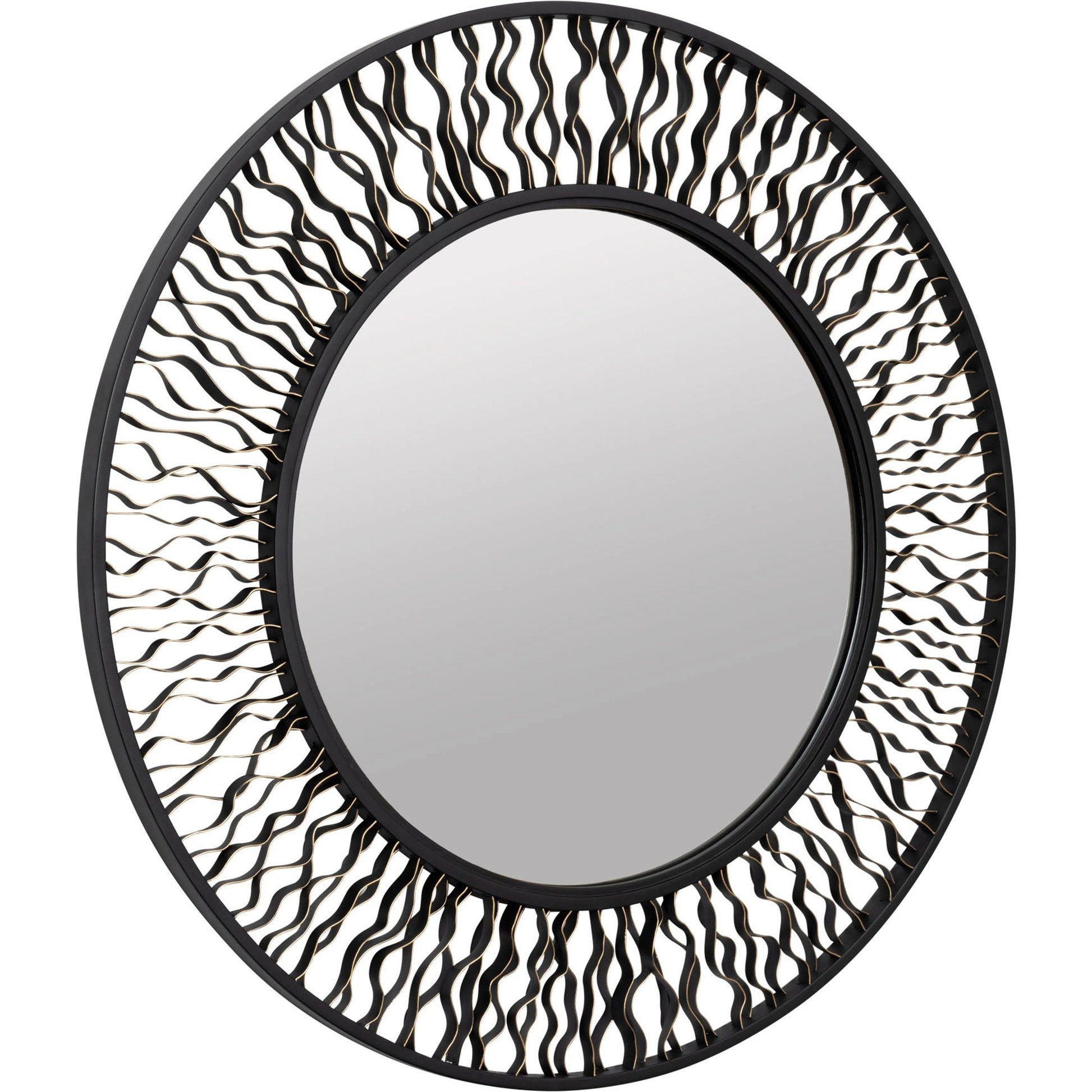 Estela Round Wall Mirror by Varaluz in matte black/french gold. Made from unique in a modern style.