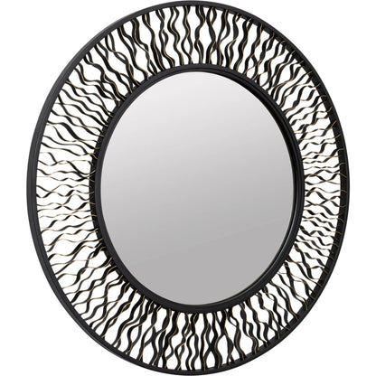 Estela Round Wall Mirror by Varaluz in matte black/french gold. Made from unique in a modern style.