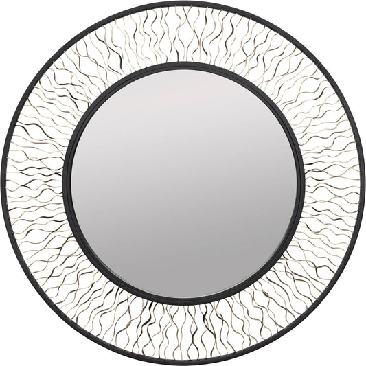 Estela Round Wall Mirror by Varaluz in matte black/french gold. Made from unique in a modern style.