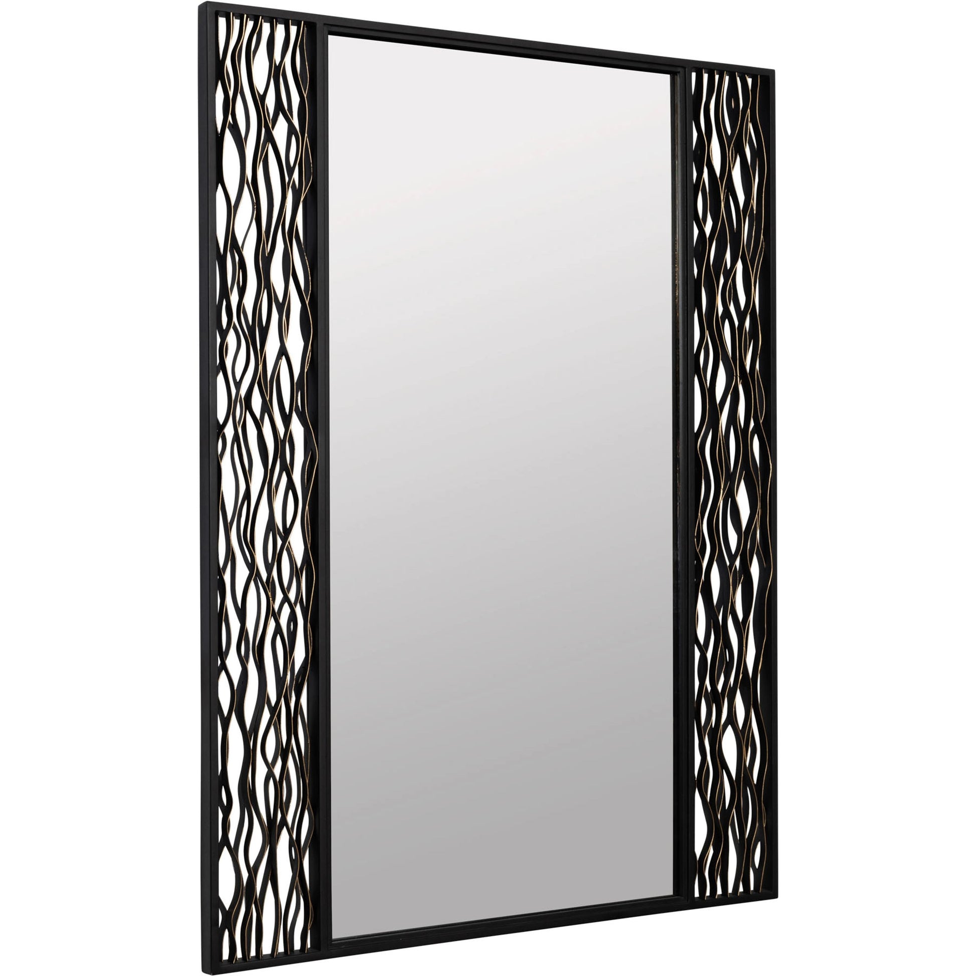 Estela Rectangular Wall Mirror by Varaluz in matte black/french gold. Made from unique in a modern style.