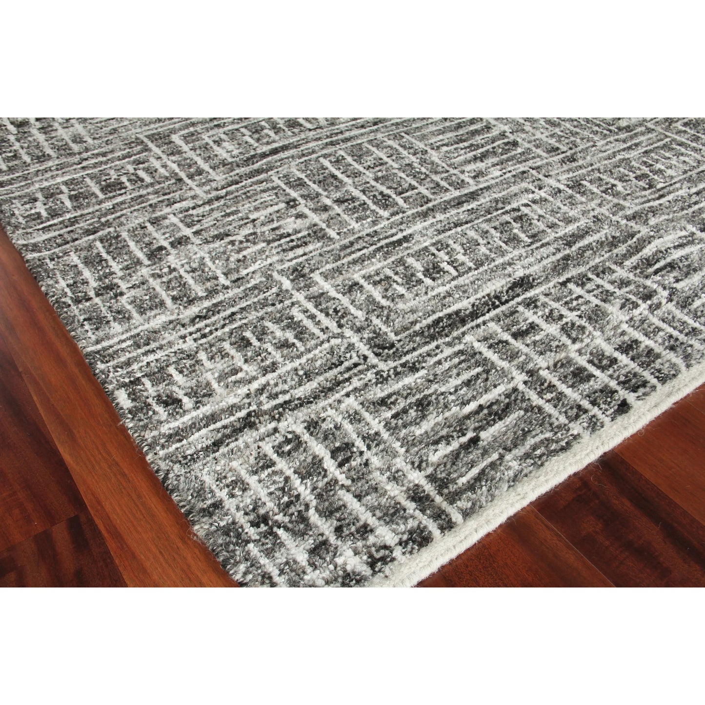 054 SI-2383974,SI-2383975 | Closeup | Aldridge Rug by Exquisite Rugs in charcoal, ivory. Made from wool, bamboo silk in a unique style.