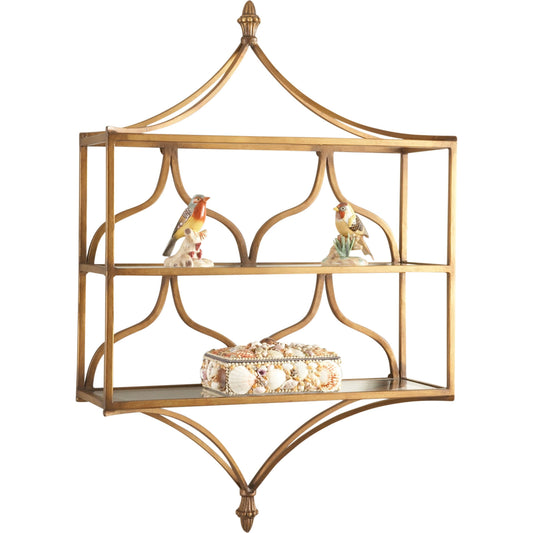 Brooklyn Wall Shelf by Chelsea House in antique brass, clear. Made from metal frame with glass shelves in a traditional style.