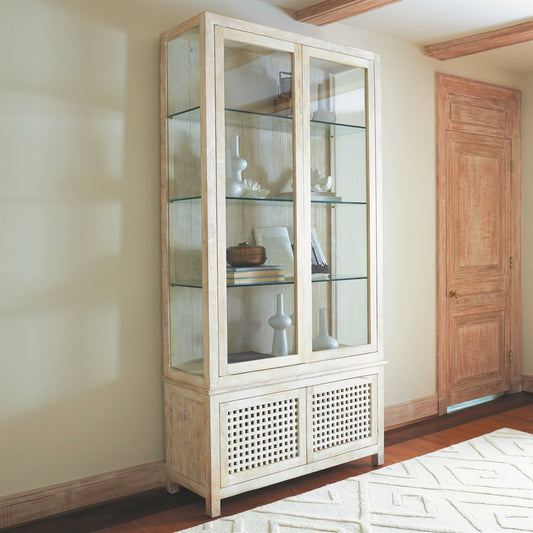 Driftwood Vitrine by Global Views in white sandblasted. Made from mago, tempered glass in a transitional style.
