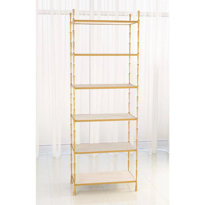 Spike Etagere by Global Views in antique brass. Made from iron, white marble in a transitional style.