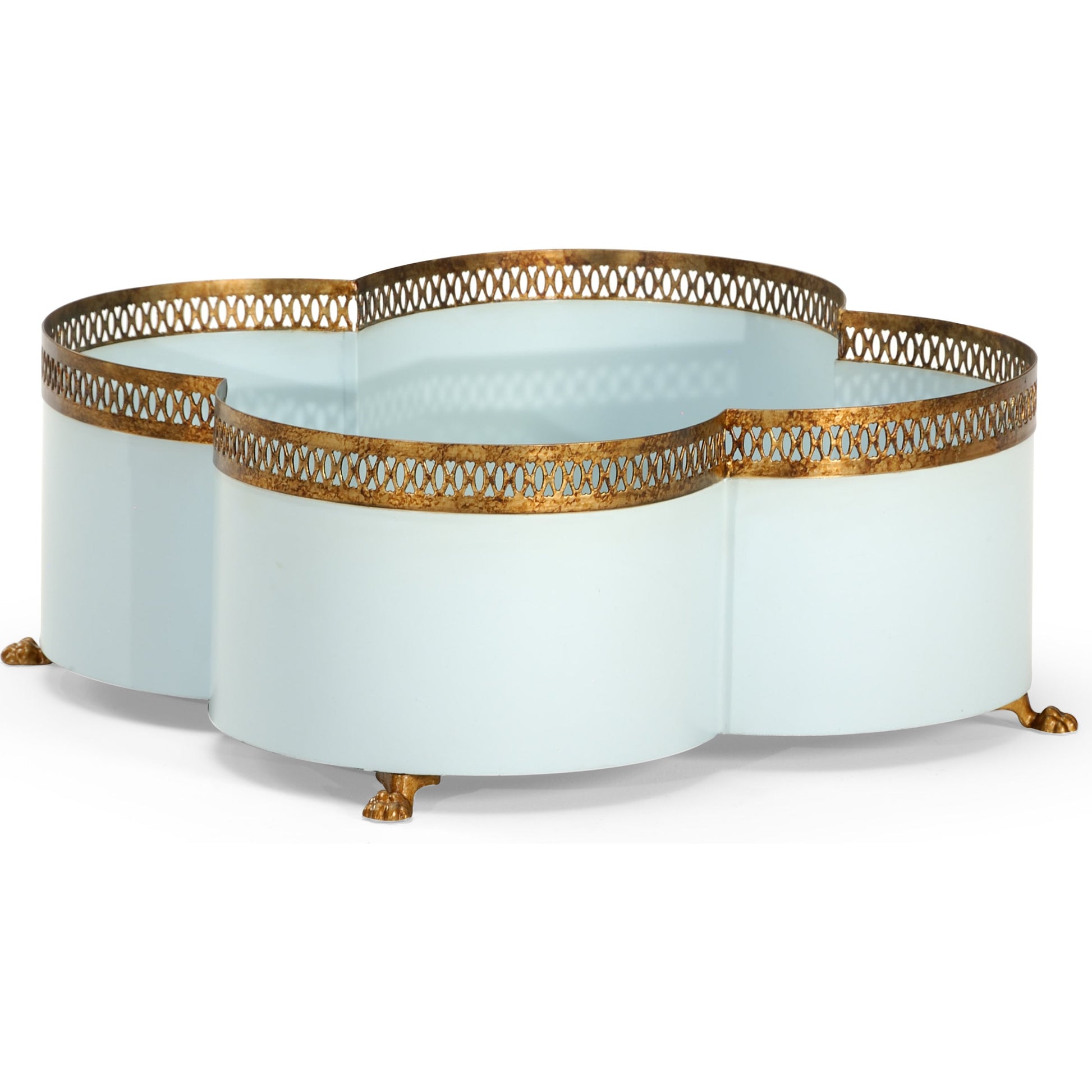 Tracery Cachepot by Chelsea House. Made from metal in a traditional style.