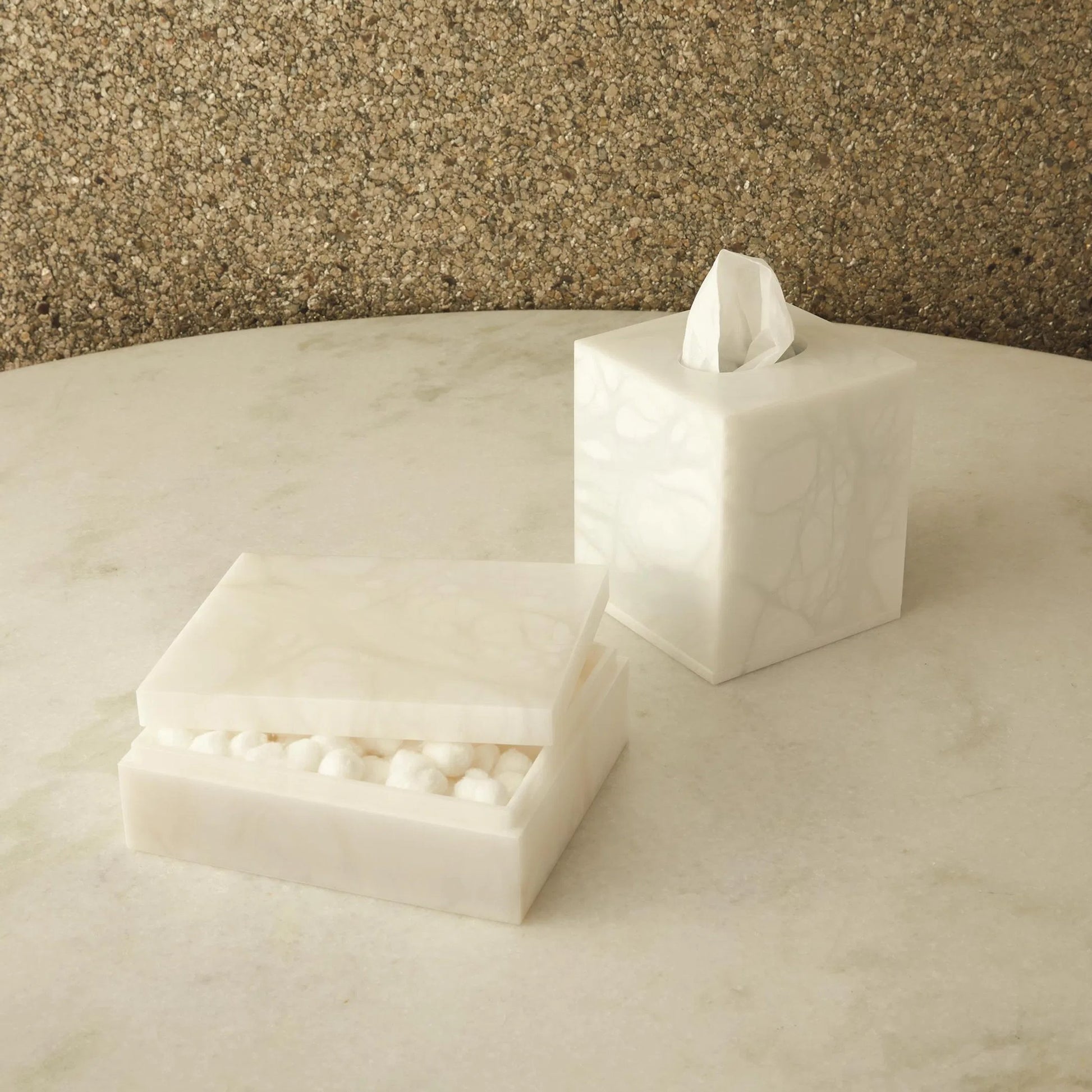 Alabaster Amenities Box by Global Views in natural. Made from alabaster in a modern style.