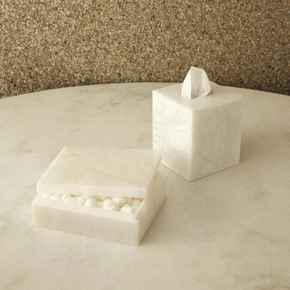 Alabaster Amenities Box by Global Views in natural. Made from alabaster in a modern style.
