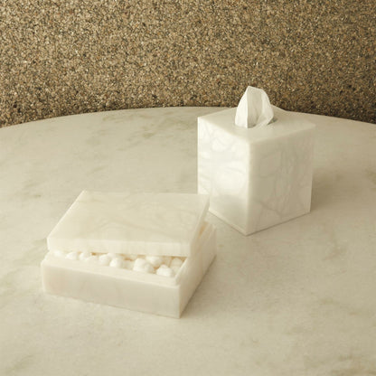 Alabaster Tissue Box by Global Views. Made from alabaster in a modern style.