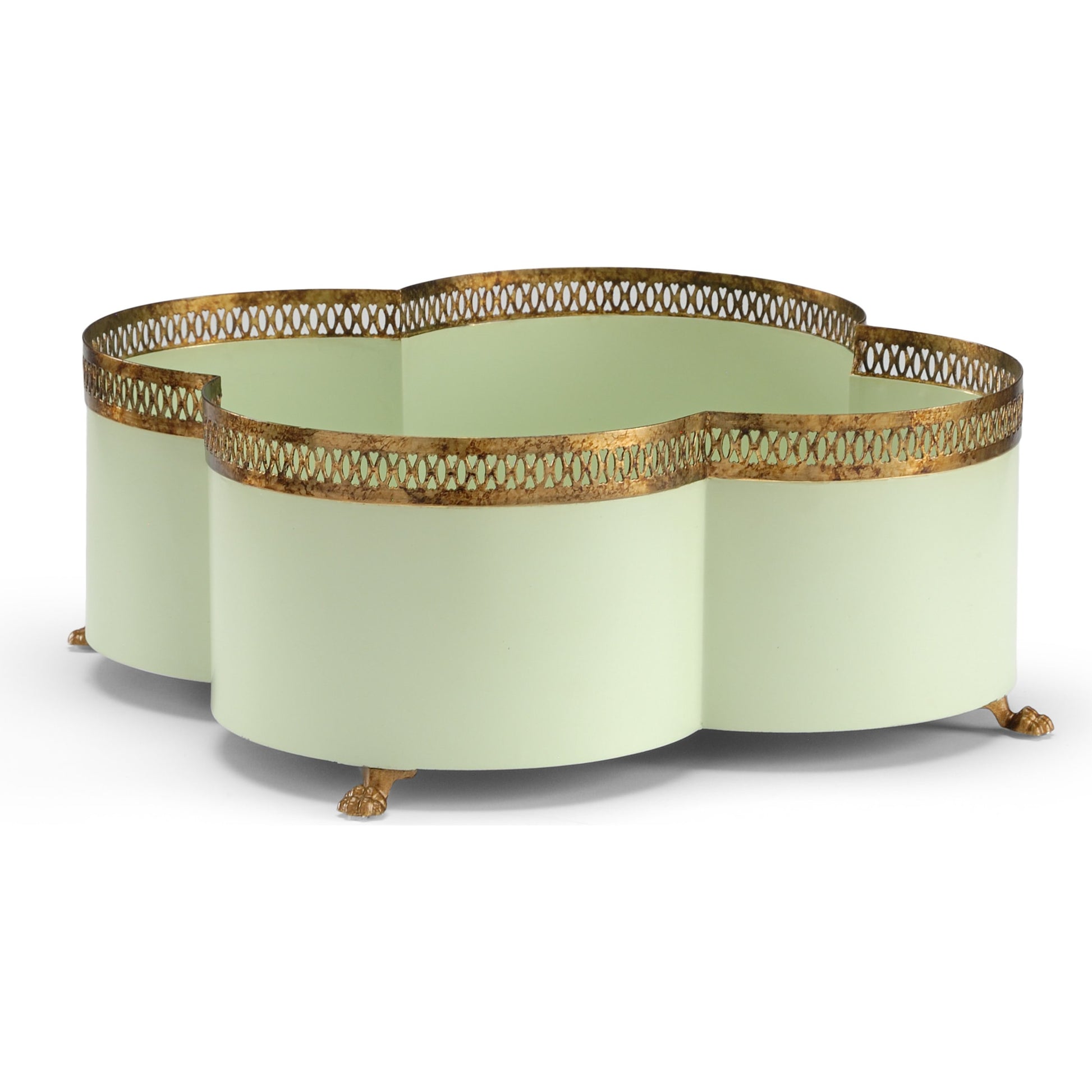 Tracery Cachepot by Chelsea House. Made from metal in a traditional style.