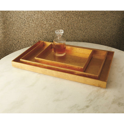 Luxe Gold Leaf Rectangle Tray by Global Views. Made from mdf, vietnamese lacquer in a modern style.