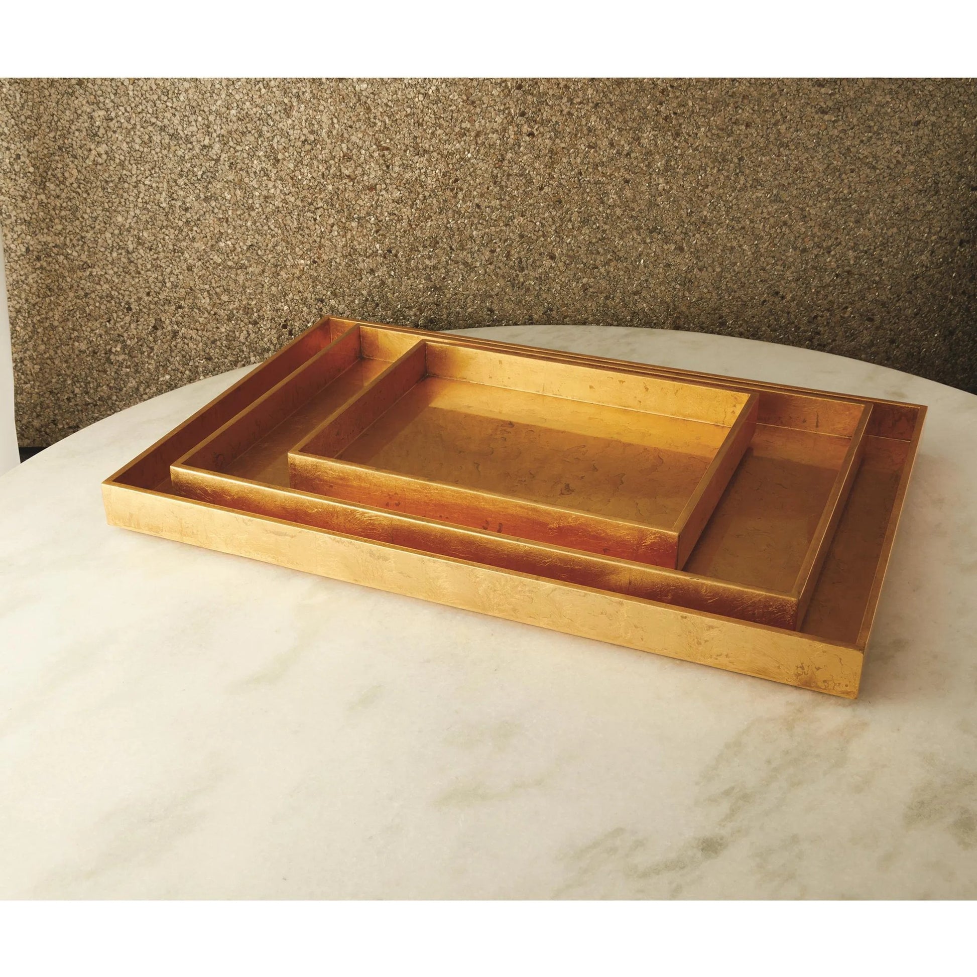 Luxe Gold Leaf Rectangle Tray by Global Views. Made from mdf, vietnamese lacquer in a modern style.