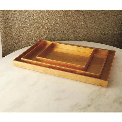 Luxe Gold Leaf Rectangle Tray by Global Views. Made from mdf, vietnamese lacquer in a modern style.