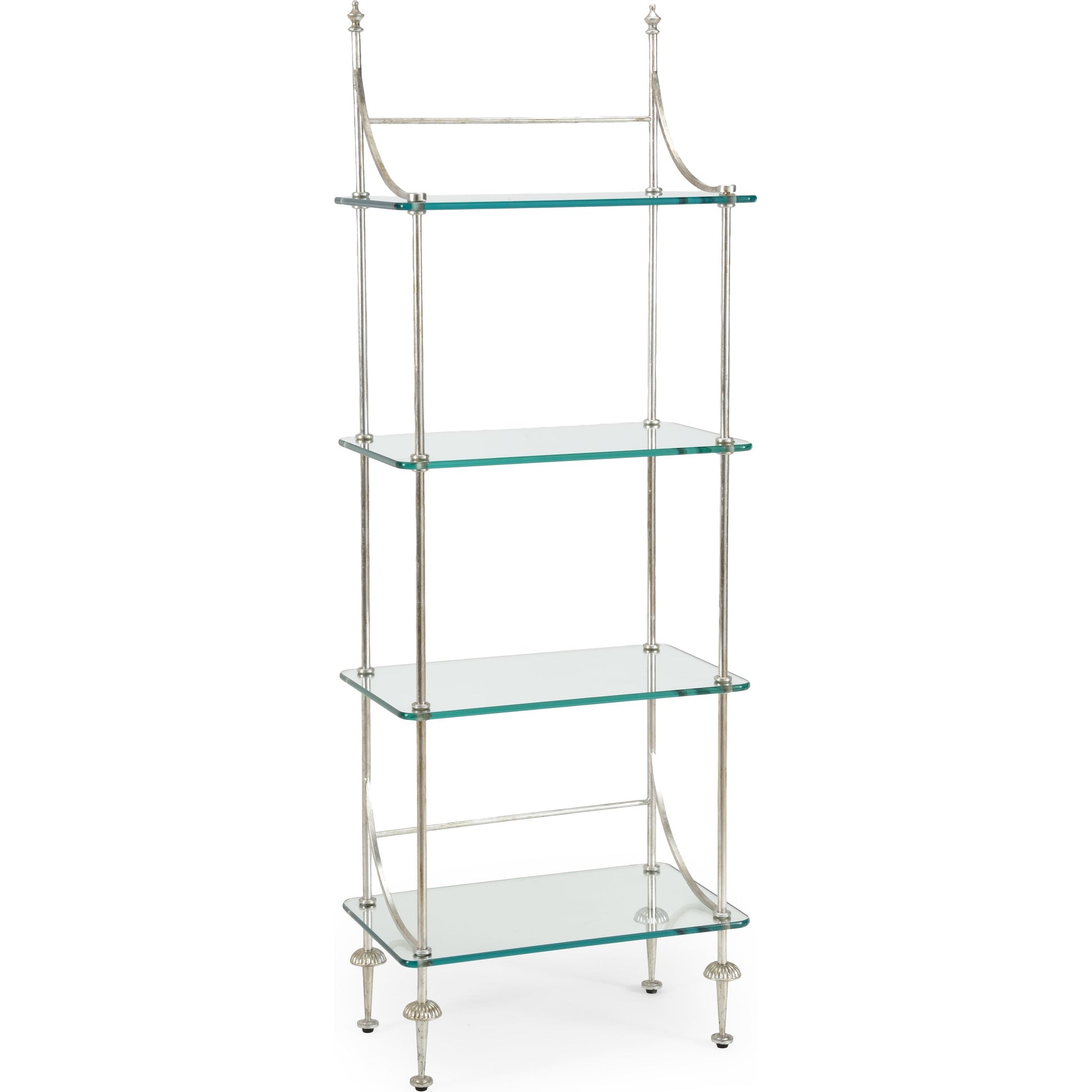 Coleman Etagere by Chelsea House in gold leaf, plain. Made from metal, glass in a transitional style.