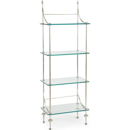 Coleman Etagere by Chelsea House in gold leaf, plain. Made from metal, glass in a transitional style.