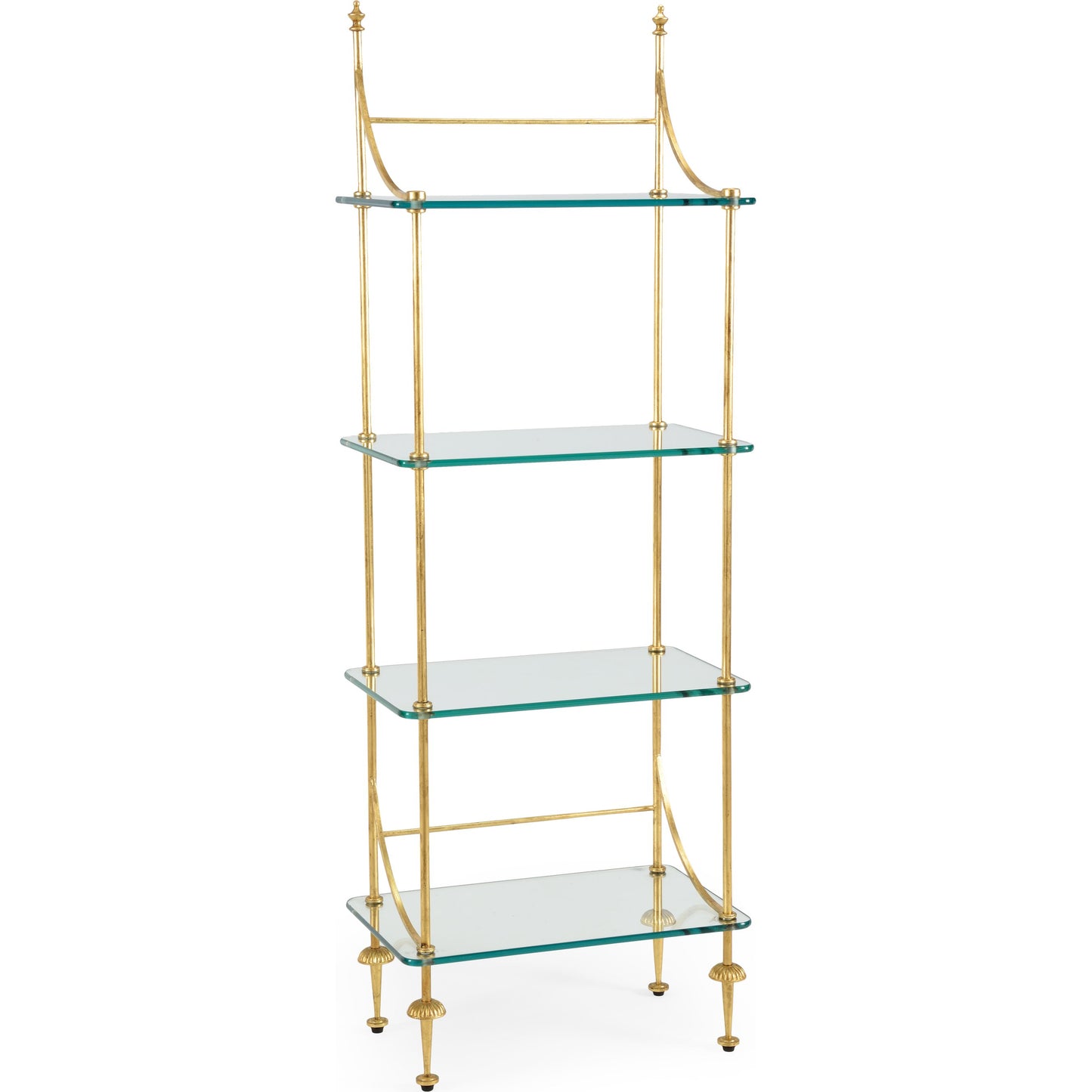 001 SR-382353 | Primary Silo | Coleman Etagere by Chelsea House in gold leaf, plain. Made from metal, glass in a transitional style.