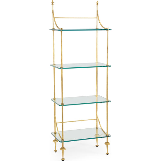 Coleman Etagere by Chelsea House in gold. Made from metal, glass in a transitional style.