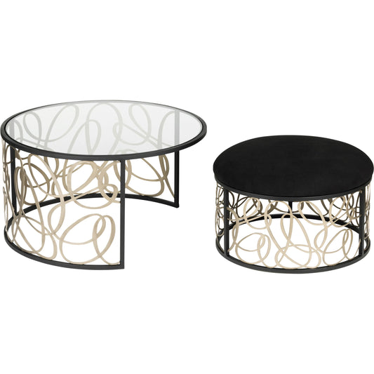 Scribble Nesting Table and Ottoman by Varaluz in matte black, artifact. Made from unique in a unique style.