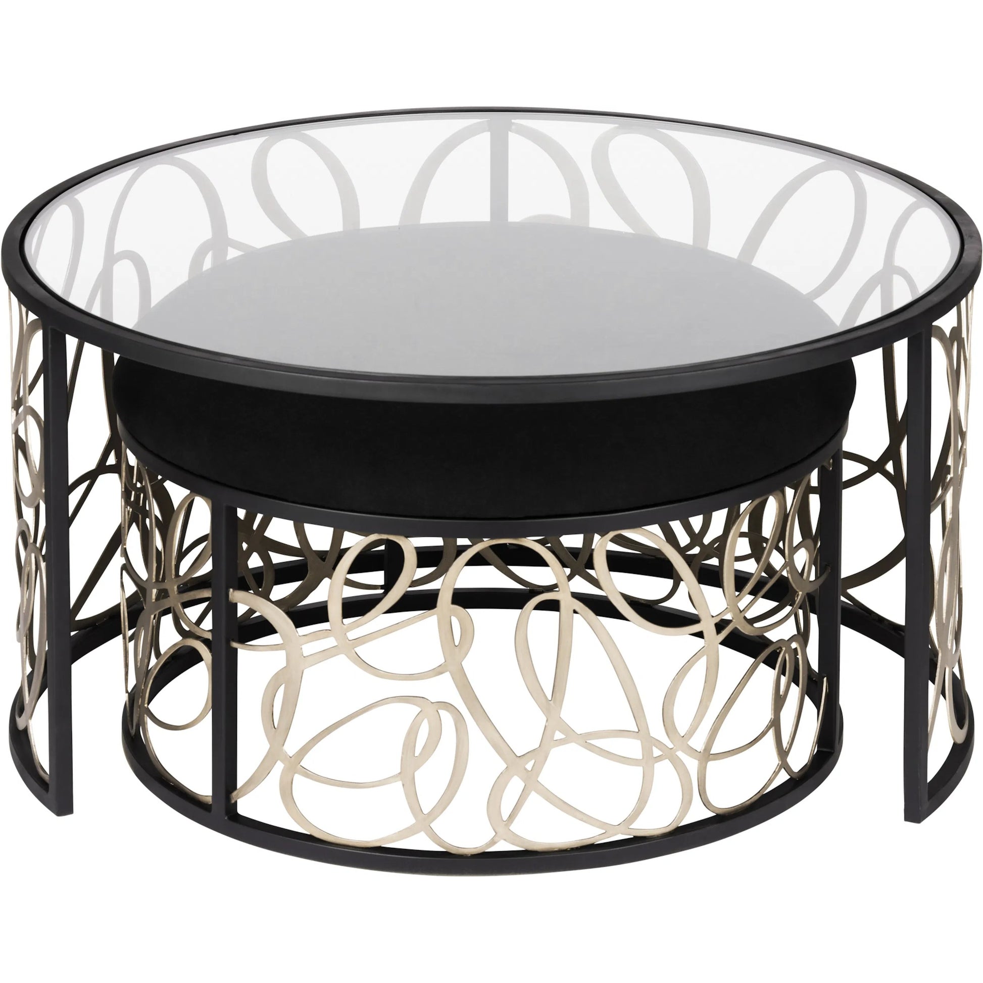 Scribble Nesting Table and Ottoman by Varaluz in matte black, artifact. Made from unique in a modern style.