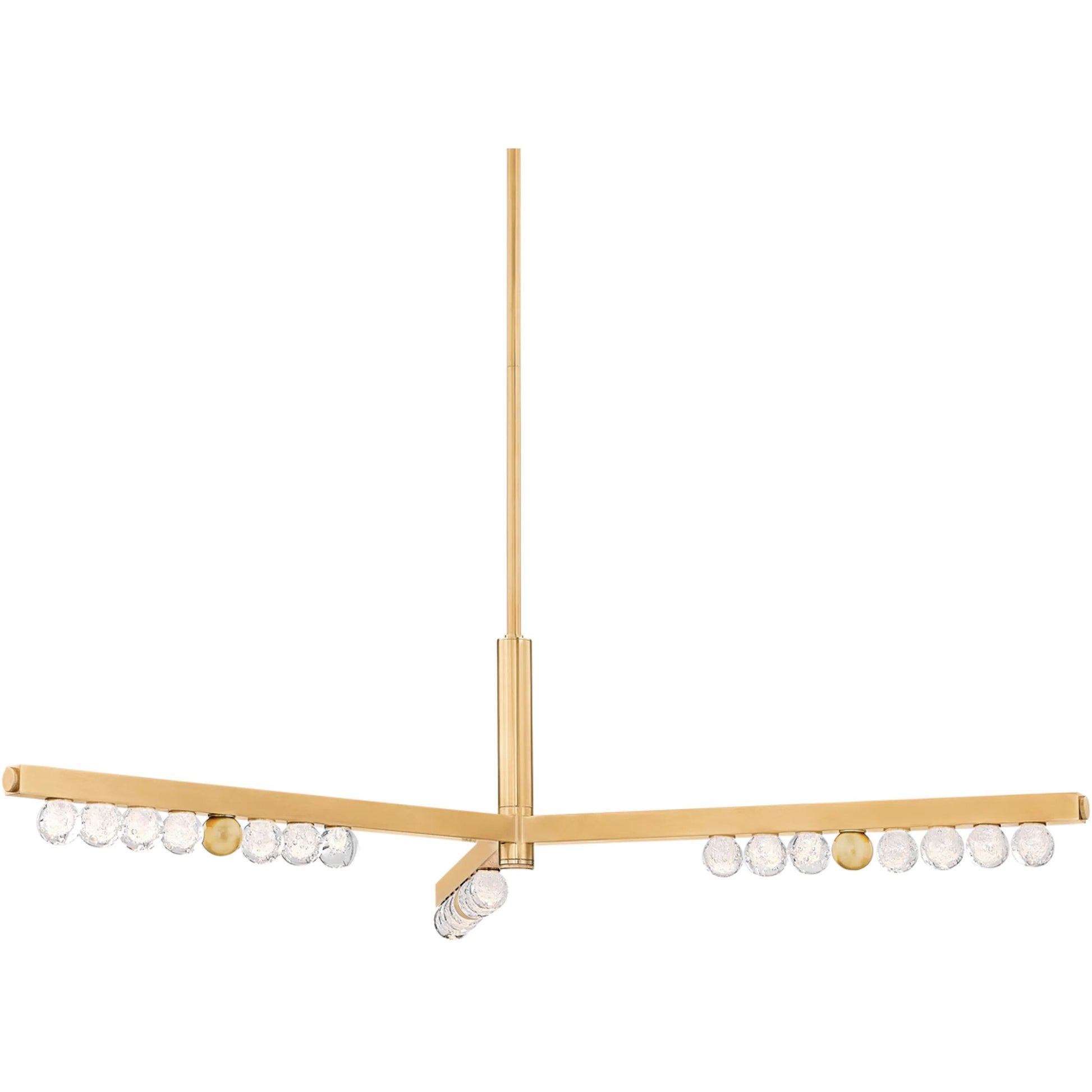 Annecy Chandelier by Corbett in vintage brass. Made from brass in a modern style.