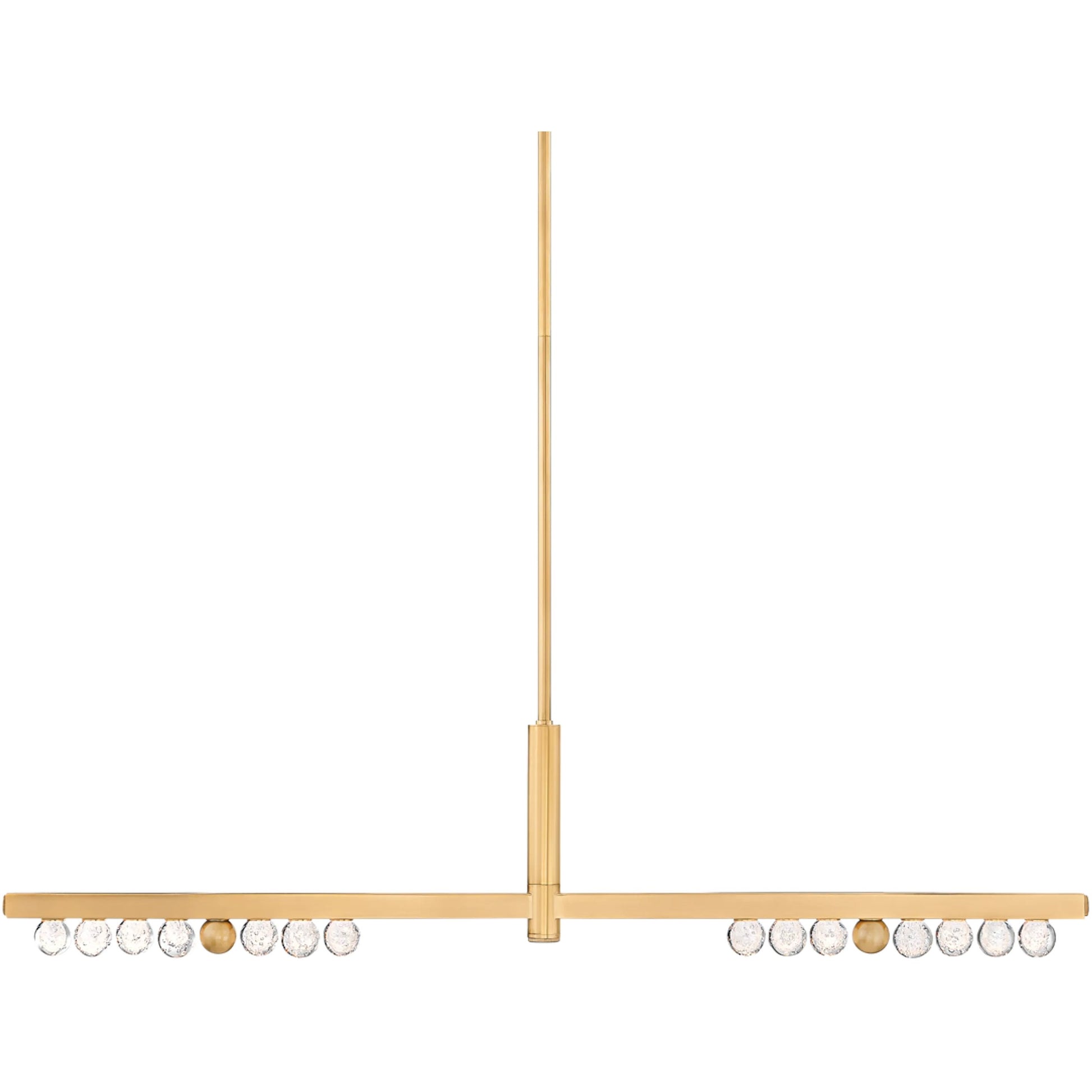 Annecy Linear Chandelier by Corbett in vintage brass. Made from brass in a modern style.
