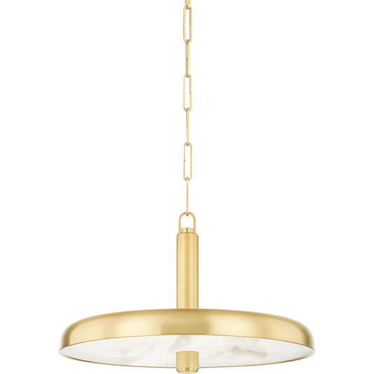 Reynolds 1 Light Pendant by Hudson Valley in aged brass. Made from steel in a modern style.